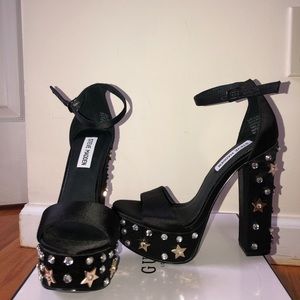 Steve Madden Black Satin Studded Platform Heels